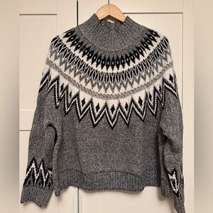 Old Navy Gray, Black & White Fair Isle Mockneck Sweater, XL
